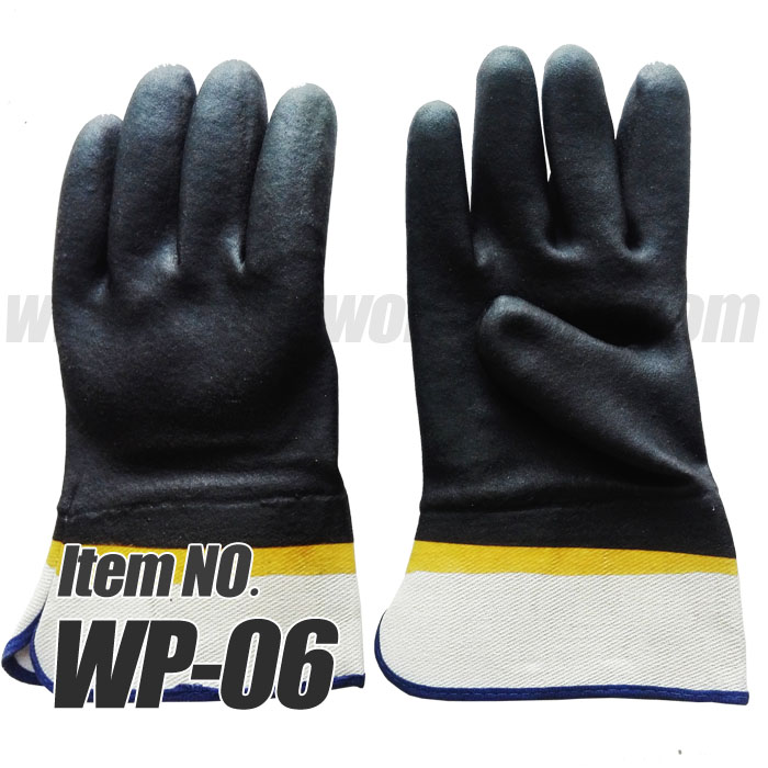 Double Dipped Cold Comfort PVC Gloves, Sandy Finish, Safety Cuff/Knitted Wrist